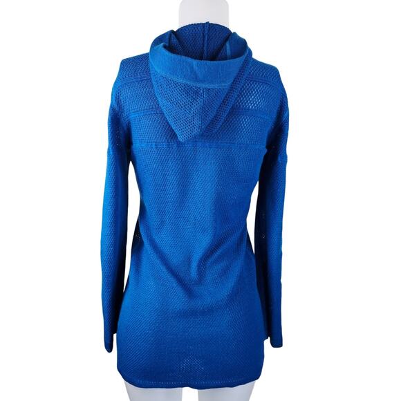 Title Nine Turquoise Open Knit Hooded Washable Wool Athletic Cardigan Women's M - Picture 3 of 6